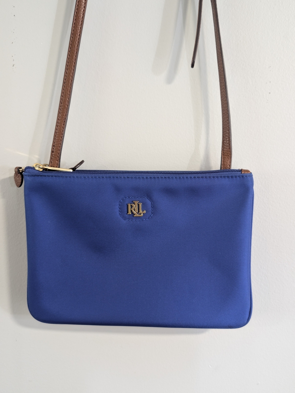 Ralph Lauren Royal Blue Crossbody with Brown Leather Strap